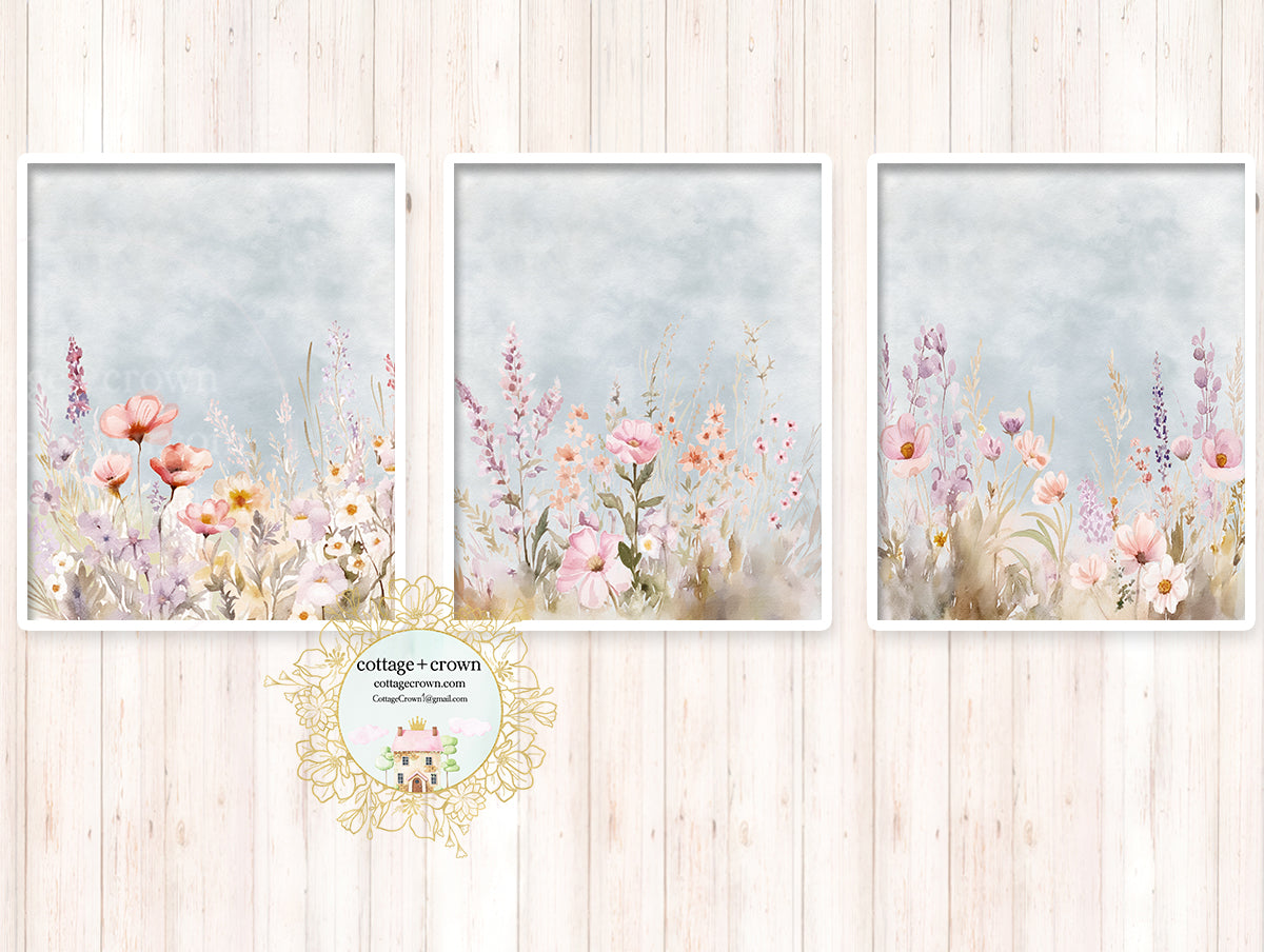 3 Wildflowers Boho Watercolor Printable Wall Art Print Set – cottage ...