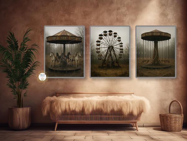 3 Set Carnival Moody Vibe Ferris Wheel Carousel Swings Printable Wall Art Print Set