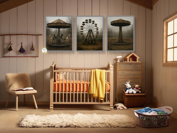 3 Set Carnival Moody Vibe Ferris Wheel Carousel Swings Printable Wall Art Print Set