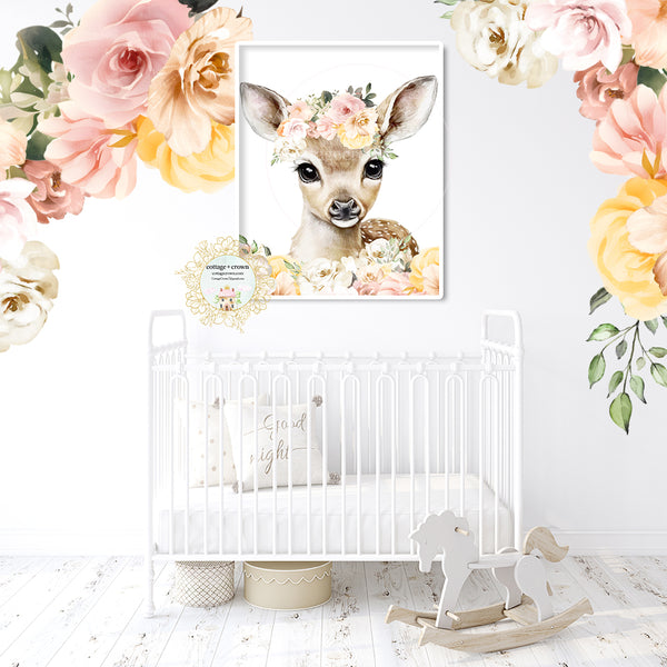 Deer Wildflowers Boho Woodland Printable Wall Art Print