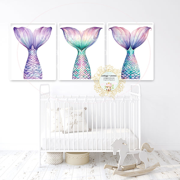 Mermaid Tail Set 3 Printable Wall Art Prints Nursery Decor
