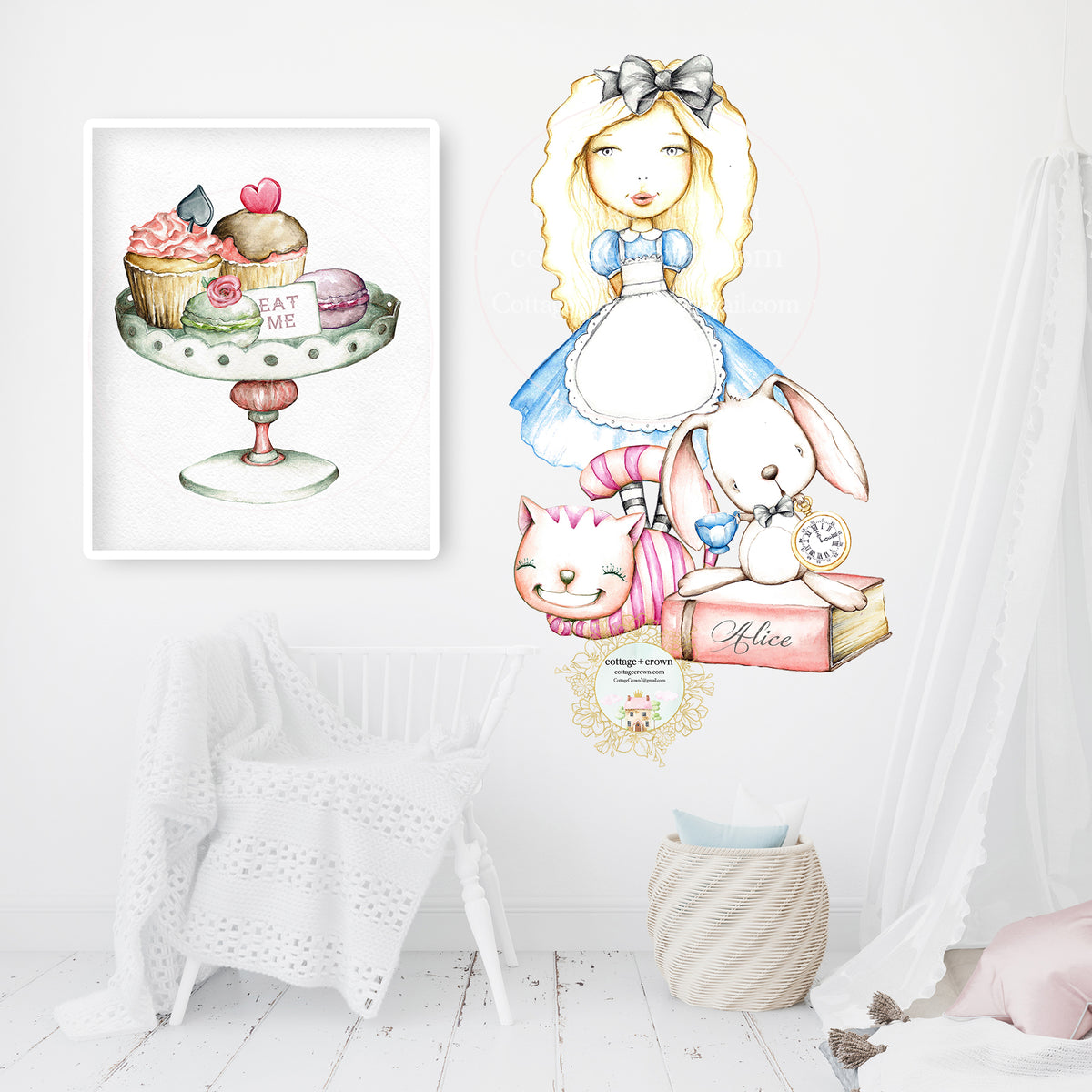 Eat Me Alice In Wonderland Watercolor Baby Girl Nursery Wall Art Print