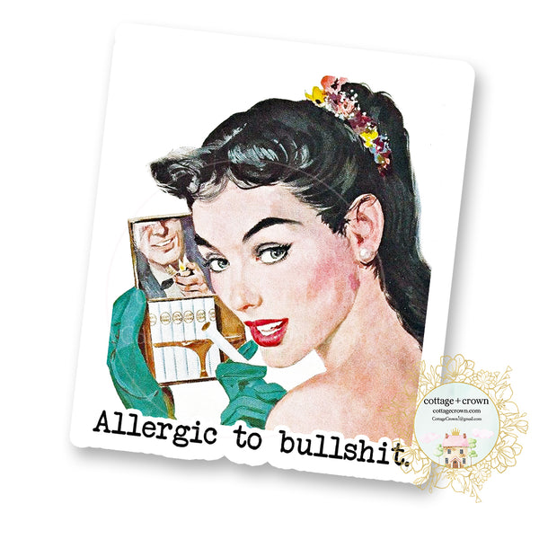 Allergic To Bullshit Retro Vinyl Decal Sticker - Vintage Housewife Style 50's