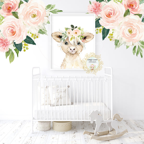 Boho Cow Blush Farm Animal Farmhouse Wall Art Print