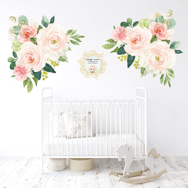 2 Peony Blush Flower Bouquet Wall Decals Baby Girl Floral Pink Nursery Home Office Décor