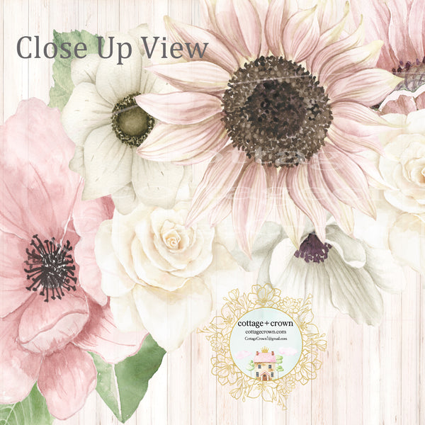 10 Sunflower Anemone Peony Blush Flower Wall Decals Pink White Nursery Décor