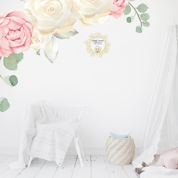 SALE - 60" Pink Blush Flower Bouquet Wall Decal Baby Girl Floral Peony Rose Nursery Décor