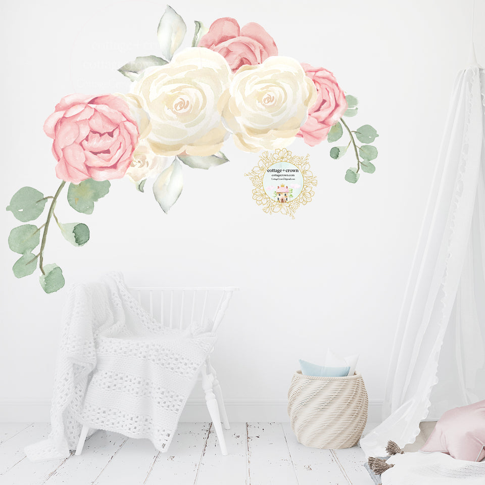 SALE - 60 Pink Blush Flower Bouquet Wall Decal Baby Girl Floral Peony –  cottage + crown