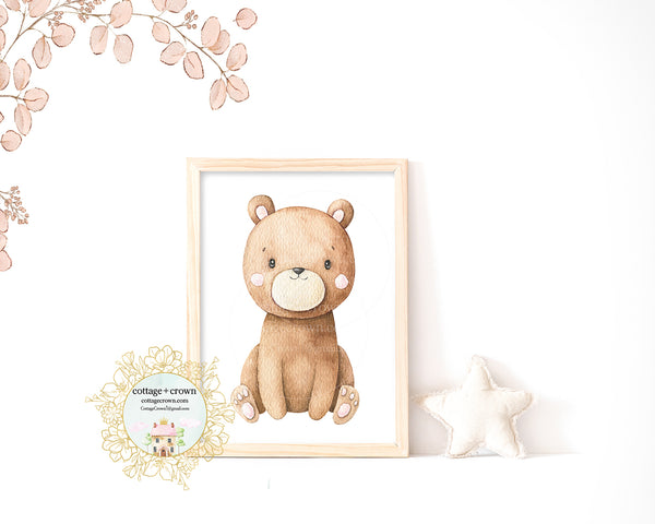 Boho Woodland Bear Gender Neutral Nursery Wall Art Print