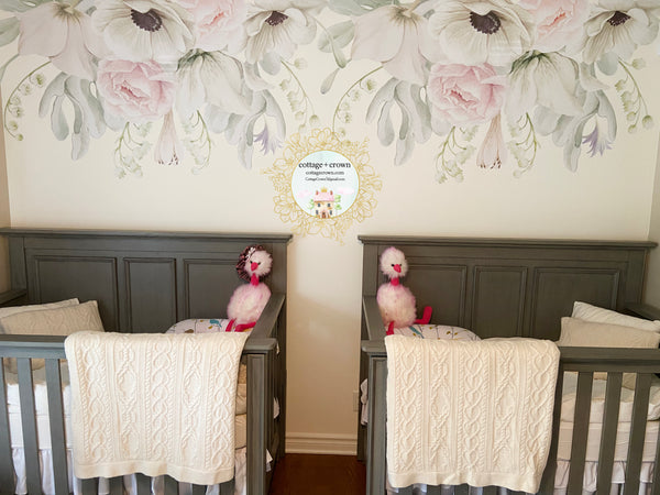 72" Anemone Blush Flower Bouquet Wall Decal Baby Girl Floral Peony Pink White Nursery Décor