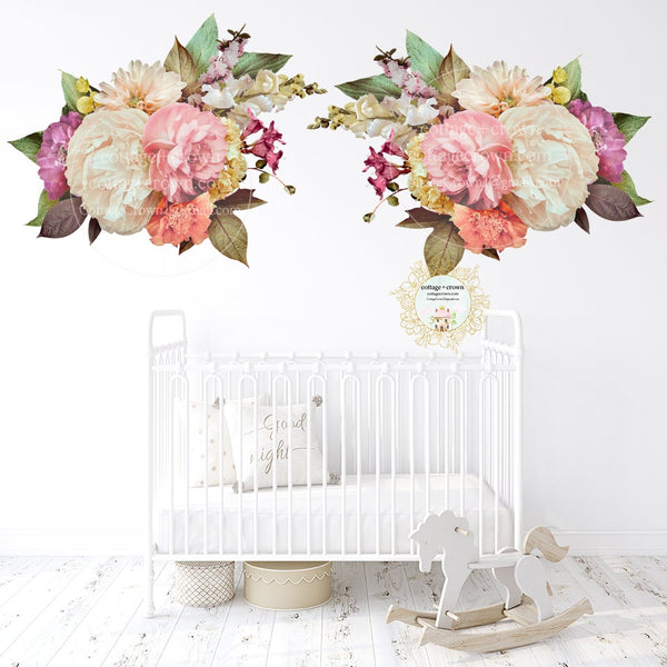 SALE 2 Peony Poppy Flower Bouquet Wall Decals Floral Nursery Home Office Décor