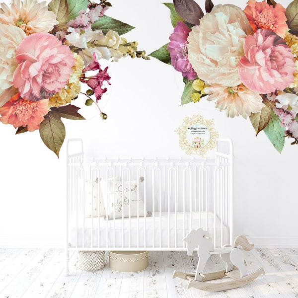 SALE 2 Peony Poppy Flower Bouquet Wall Decals Floral Nursery Home Office Décor