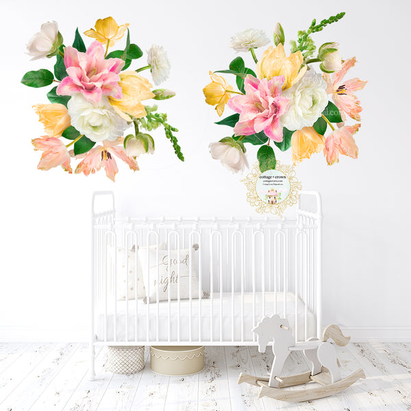 SALE 2 Peony Poppy Flower Bouquet Wall Decals Floral Nursery Home Office Décor