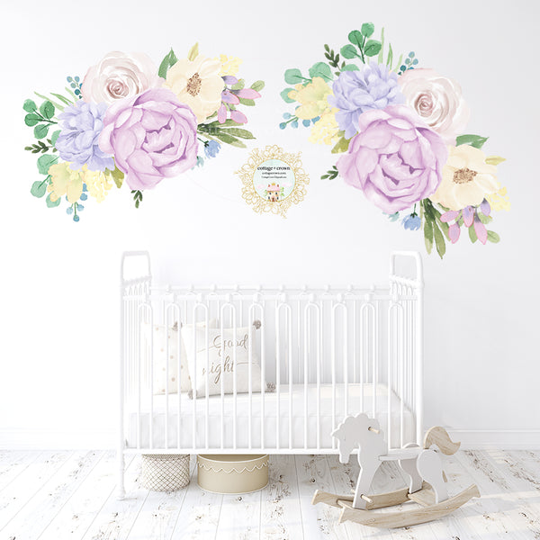 SALE 2 Purple Peony Flower Wildflower Wall Decal Baby Girl Floral Nursery Décor