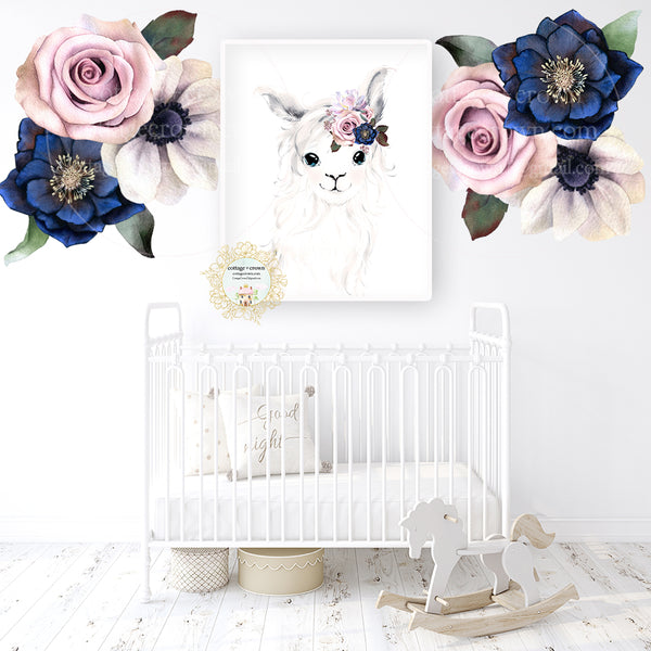 12 Rose Anemone Peony Clematis Flower Wall Decals White Nursery Décor