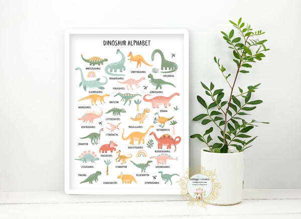 ABC Dinosaur Alphabet Sampler Boho Wall Art Print