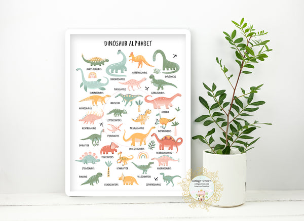 ABC Dinosaur Alphabet Sampler Boho Wall Art Print