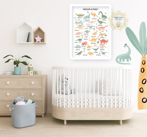 ABC Dinosaur Alphabet Sampler Boho Wall Art Print