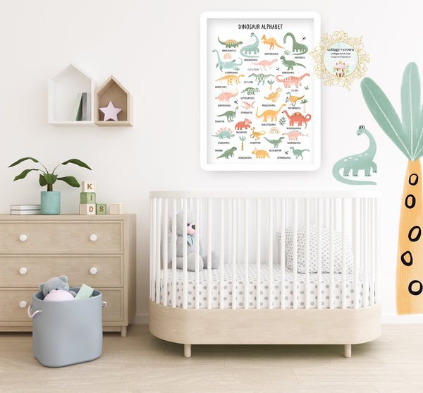ABC Dinosaur Alphabet Sampler Boho Wall Art Print