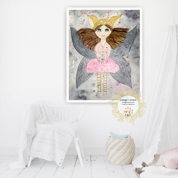 Ethereal Fairy Butterfly Woodland Deer Exclusive Watercolor Wall Art Print