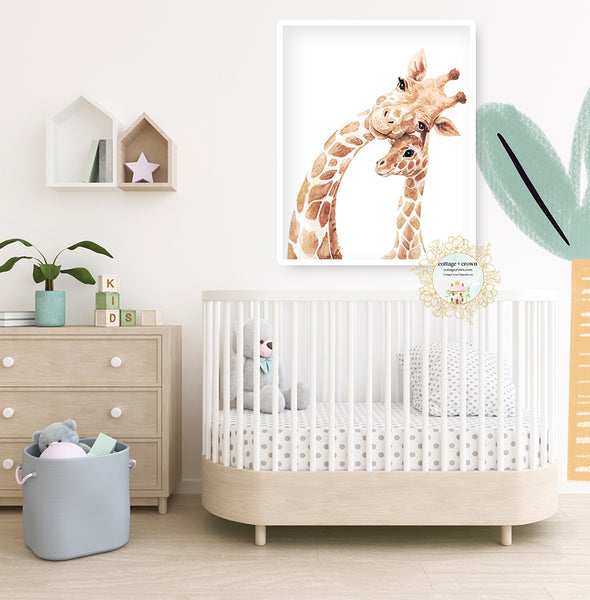 Giraffe Mommy Baby Boy Jungle Safari Zoo Animal Wall Art Print