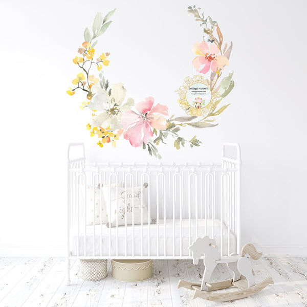 Peony Blush Flower Wreath Wall Decals Baby Girl Floral Pink Nursery Home Office Décor