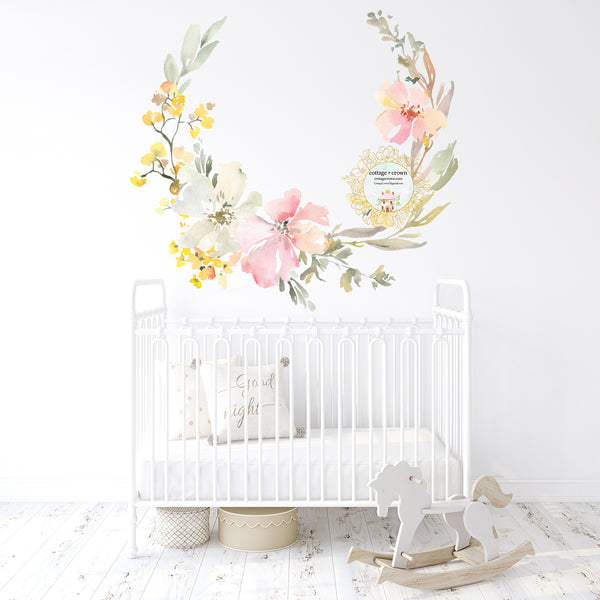Peony Blush Flower Wreath Wall Decals Baby Girl Floral Pink Nursery Home Office Décor