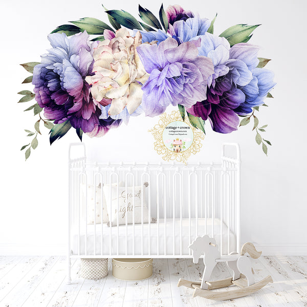 SALE - 72" Ombre Purple Lavender Lilac Flower Bouquet Wall Decal Floral Peony Décor