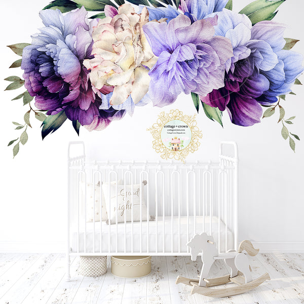 SALE - 72" Ombre Purple Lavender Lilac Flower Bouquet Wall Decal Floral Peony Décor