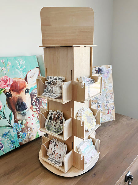 Wooden Vinyl Sticker Acrylic Display Stand Rotating Spinning