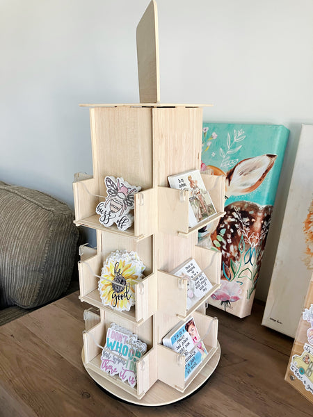Wooden Vinyl Sticker Acrylic Display Stand Rotating Spinning