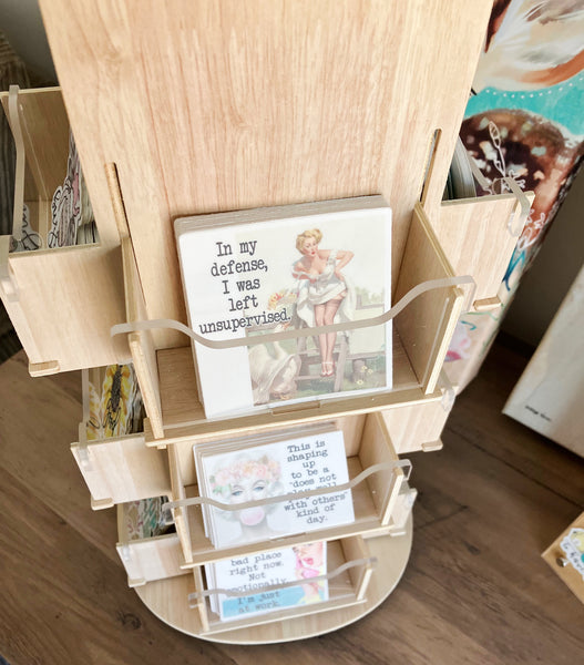 Wooden Vinyl Sticker Acrylic Display Stand Rotating Spinning