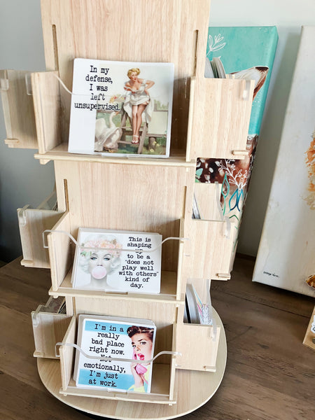 Wooden Vinyl Sticker Acrylic Display Stand Rotating Spinning