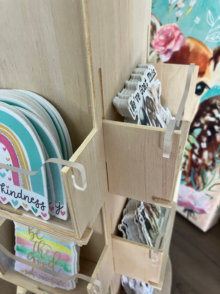 Wooden Vinyl Sticker Acrylic Display Stand Rotating Spinning