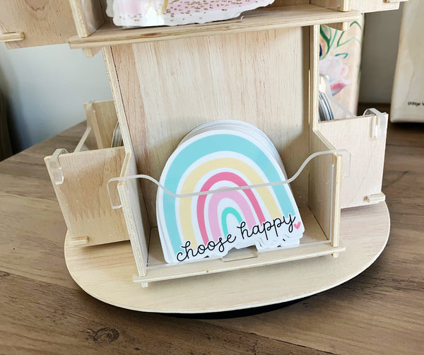 Wooden Vinyl Sticker Acrylic Display Stand Rotating Spinning