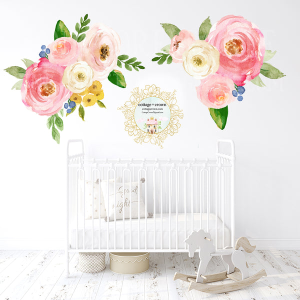 3 Flower Bouquet Wall Decal Set Baby Girl Floral Peony Nursery Décor