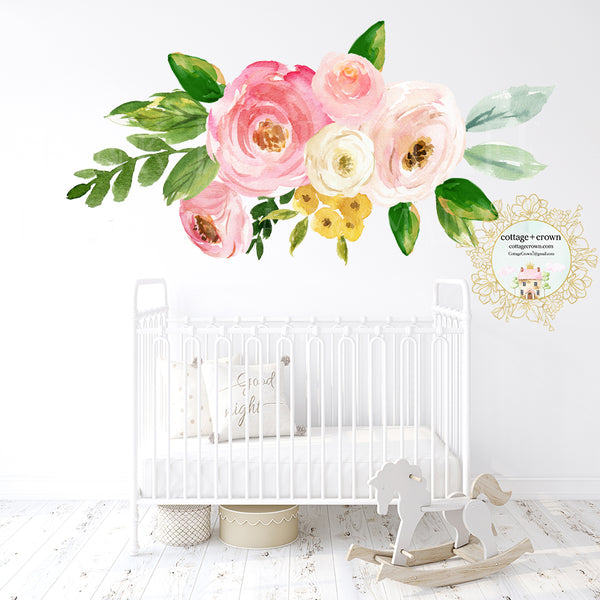 3 Flower Bouquet Wall Decal Set Baby Girl Floral Peony Nursery Décor