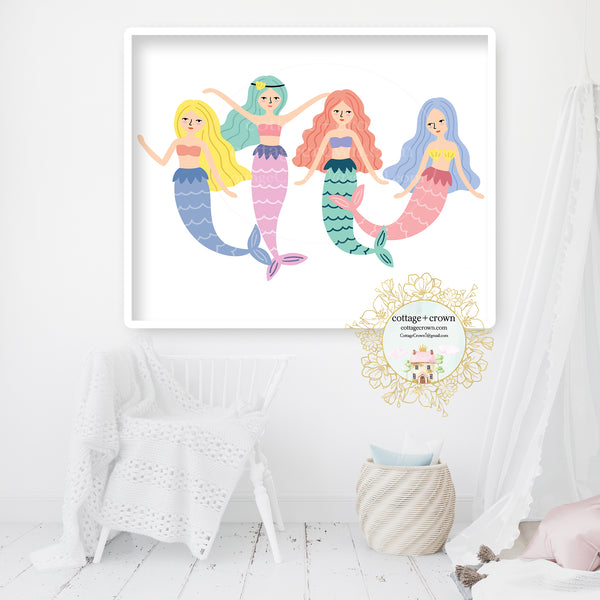 Boho Mermaids Under The Sea Mermaid Wall Art Print