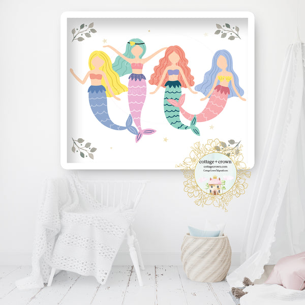 4 Boho Mermaids Under The Sea Mermaid Wall Art Print