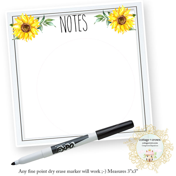 Sunflower Notes - Dry Erase - Vinyl Decal Sticker
