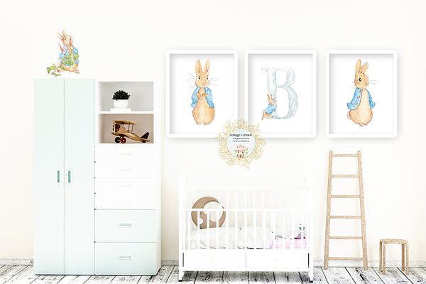3 Peter Rabbit Beatrix Potter - Personalized - Bunny Wall Art Prints