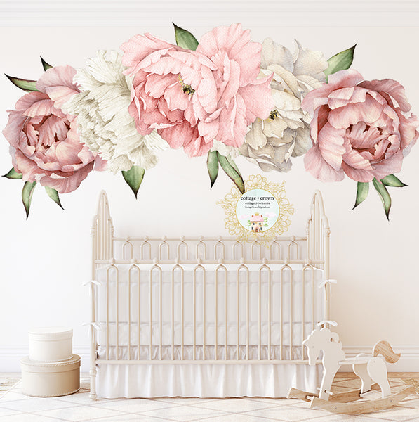 SALE 72" Classic Peony Blush Flower Wall Decal Blush Pink White Nursery Home Office Décor