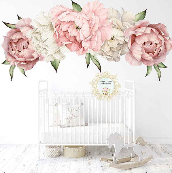 SALE 72" Classic Peony Blush Flower Wall Decal Blush Pink White Nursery Home Office Décor