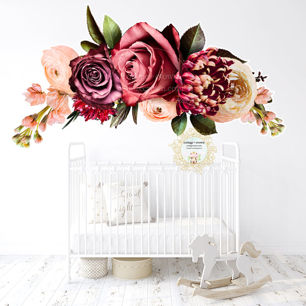 SALE 72" Classic Peony Mauve Rose Peach Flower Wall Decal Nursery Home Office Décor