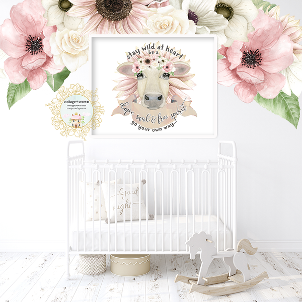 Boho Cow Farmhouse Farm Animal Wall Art Print - Dope Soul -  Stay Wild At Heart