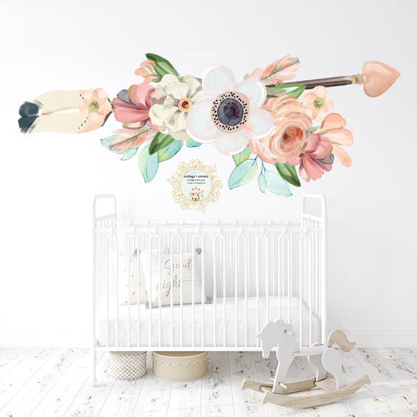 SALE - 72" Tribal Anemone Arrow Flowers Wall Decal Baby Girl Floral Peony Nursery Décor
