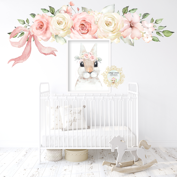 SALE - 60" Pink Blush Flower Bouquet Wall Decal Baby Girl Floral Peony Nursery Décor