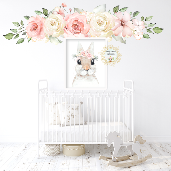 SALE - 60" Pink Blush Flower Bouquet Wall Decal Baby Girl Floral Peony Nursery Décor