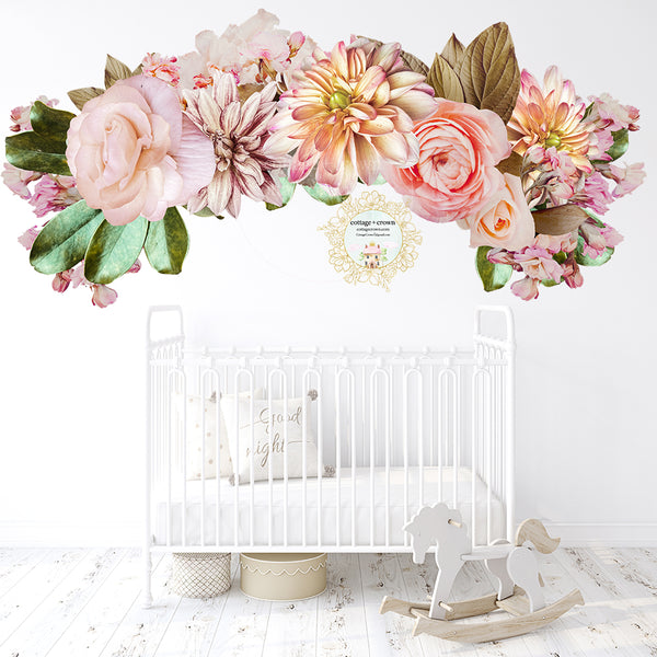 SALE 72" Classic Peony White Rose Peach Flower Wall Decal Nursery Home Office Décor