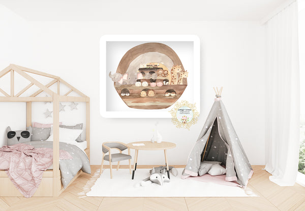 Boho Noah's Ark Rainbow Woodland Animal Wall Art Print